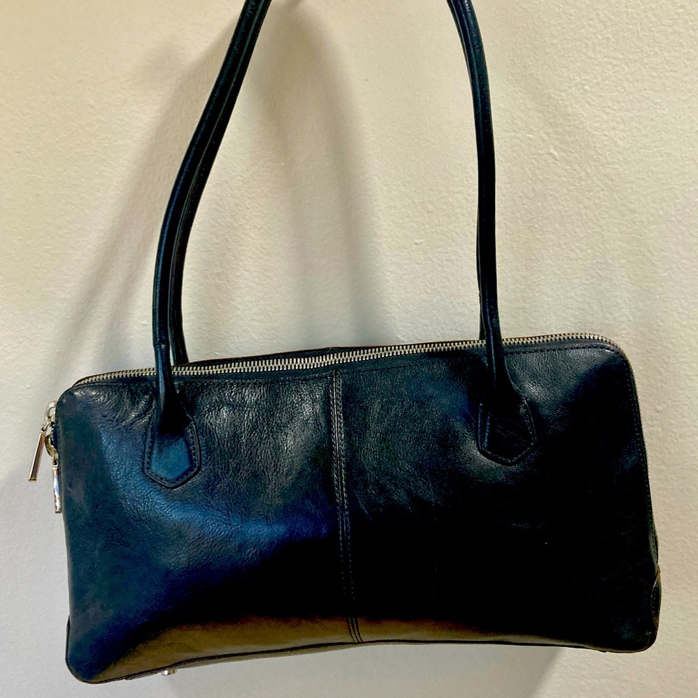 Hobo, black, double strap handbag